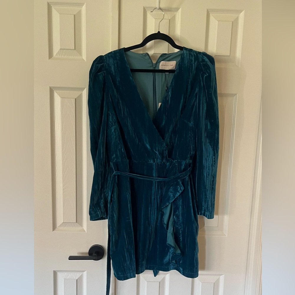 Adelyn Rae Priscilla Velvet Faux Wrap Dress in Teal